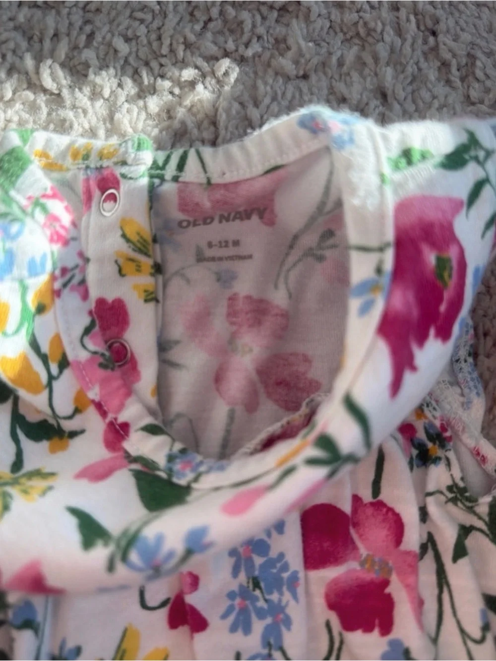 Old Navy White Floral Bubble Romper with Pink, Yellow & Blue Flowers